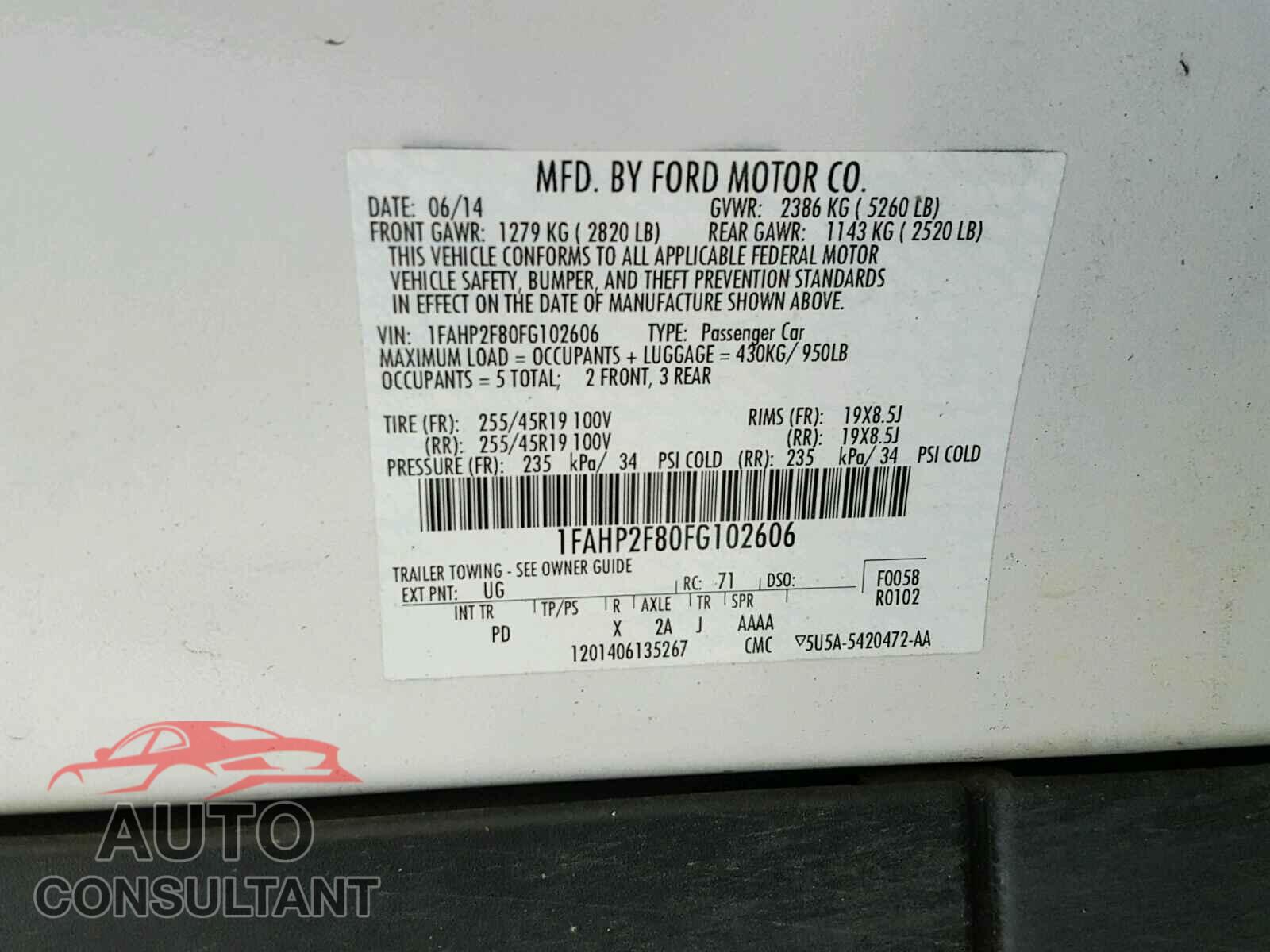 FORD TAURUS 2015 - 1FAHP2F80FG102606