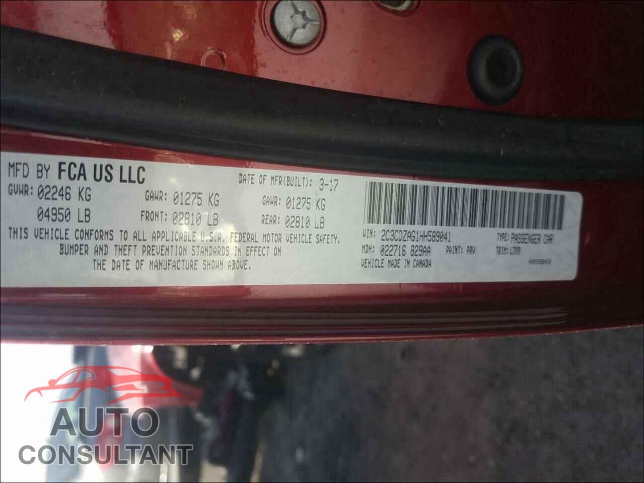 DODGE CHALLENGER 2017 - 2C3CDZAG1HH589041