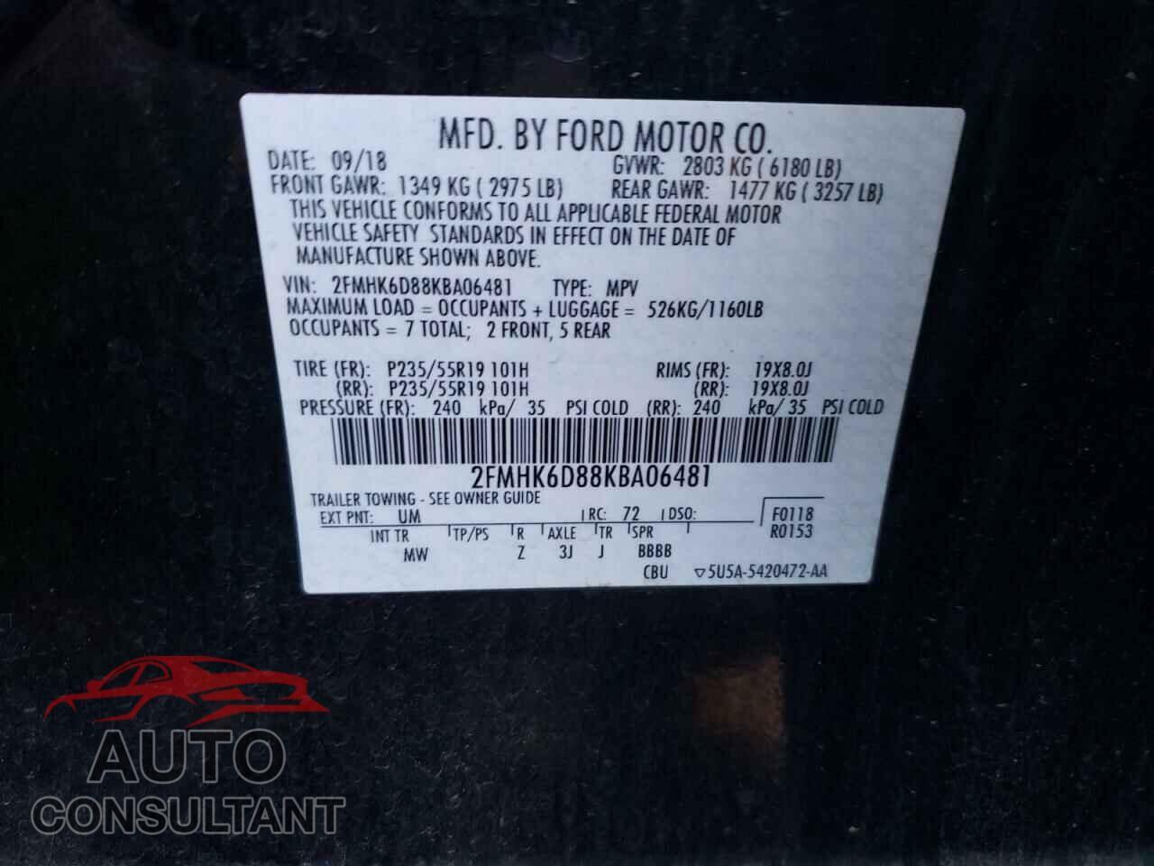 FORD FLEX 2019 - 2FMHK6D88KBA06481