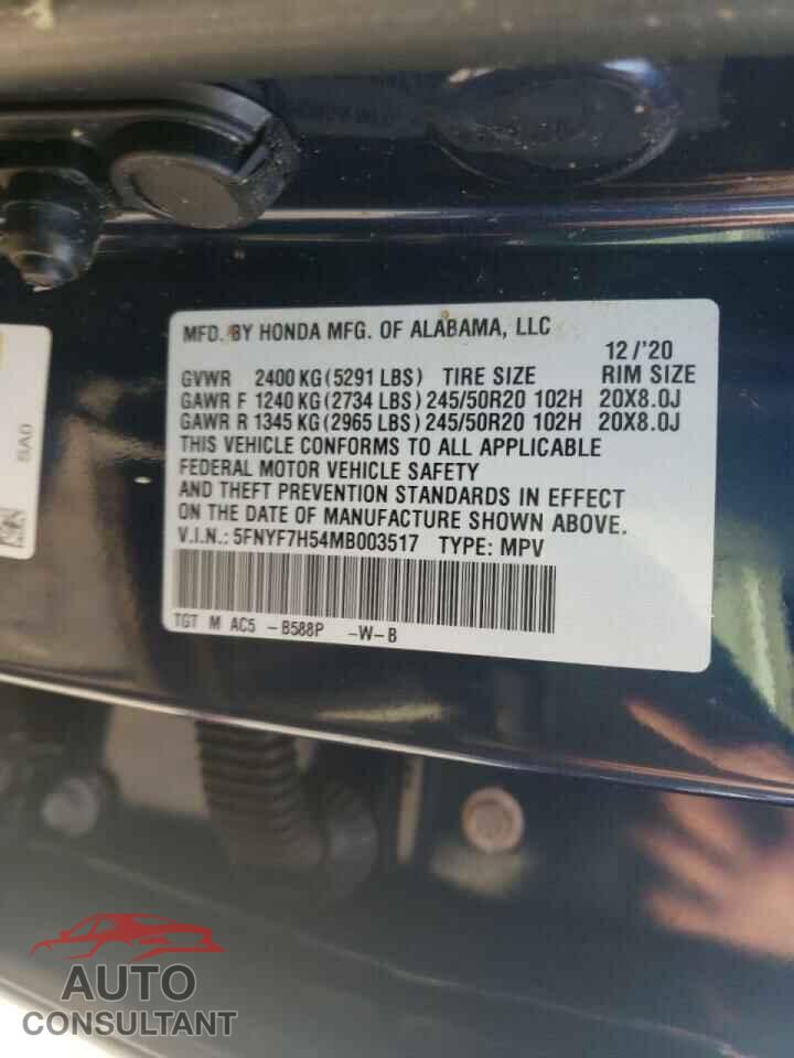 HONDA PASSPORT 2021 - 5FNYF7H54MB003517