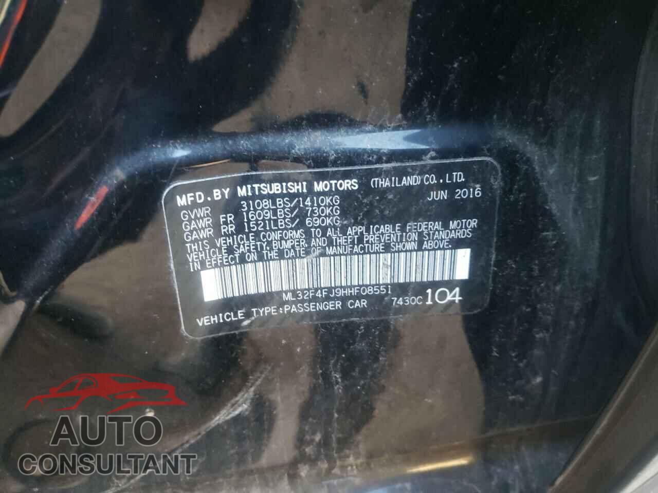 MITSUBISHI MIRAGE 2017 - ML32F4FJ9HHF08551