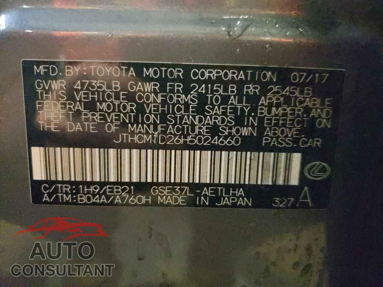 LEXUS IS 2017 - JTHCM1D26H5024660