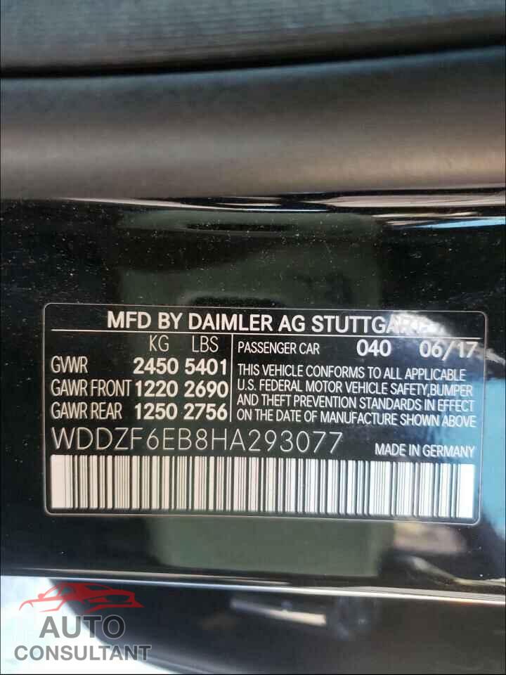 MERCEDES-BENZ E CLASS 2017 - WDDZF6EB8HA293077