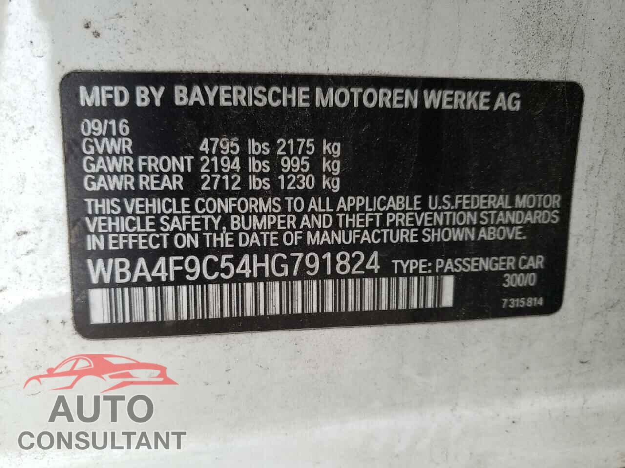 BMW 4 SERIES 2017 - WBA4F9C54HG791824