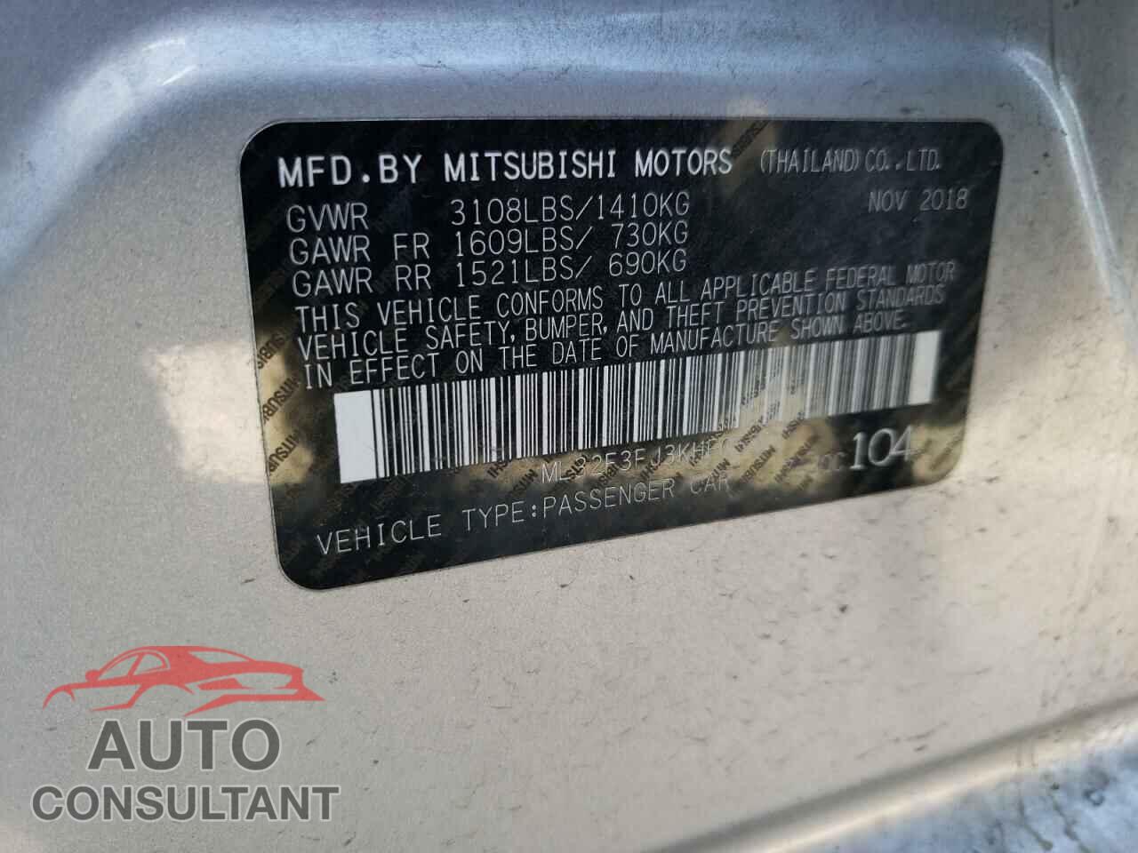 MITSUBISHI MIRAGE 2019 - ML32F3FJ3KHF05811