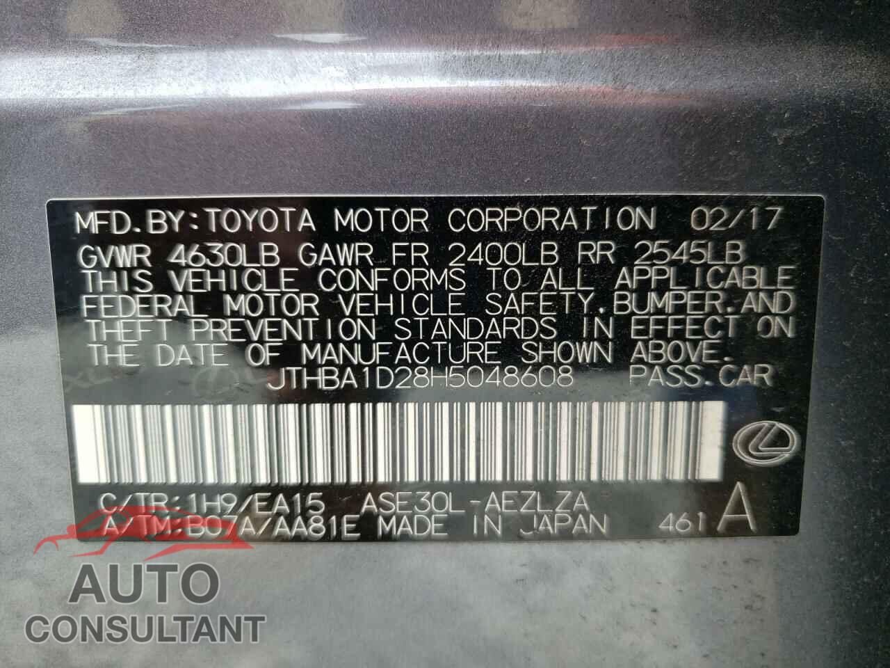 LEXUS IS 2017 - JTHBA1D28H5048608