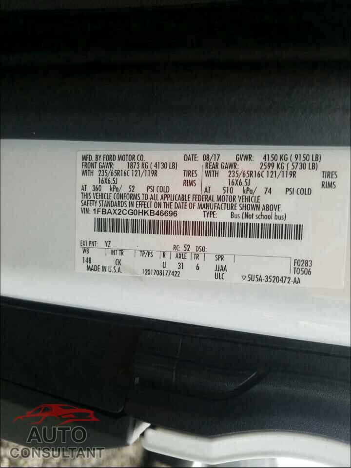 FORD TRANSIT CO 2017 - 1FBAX2CG0HKB46696