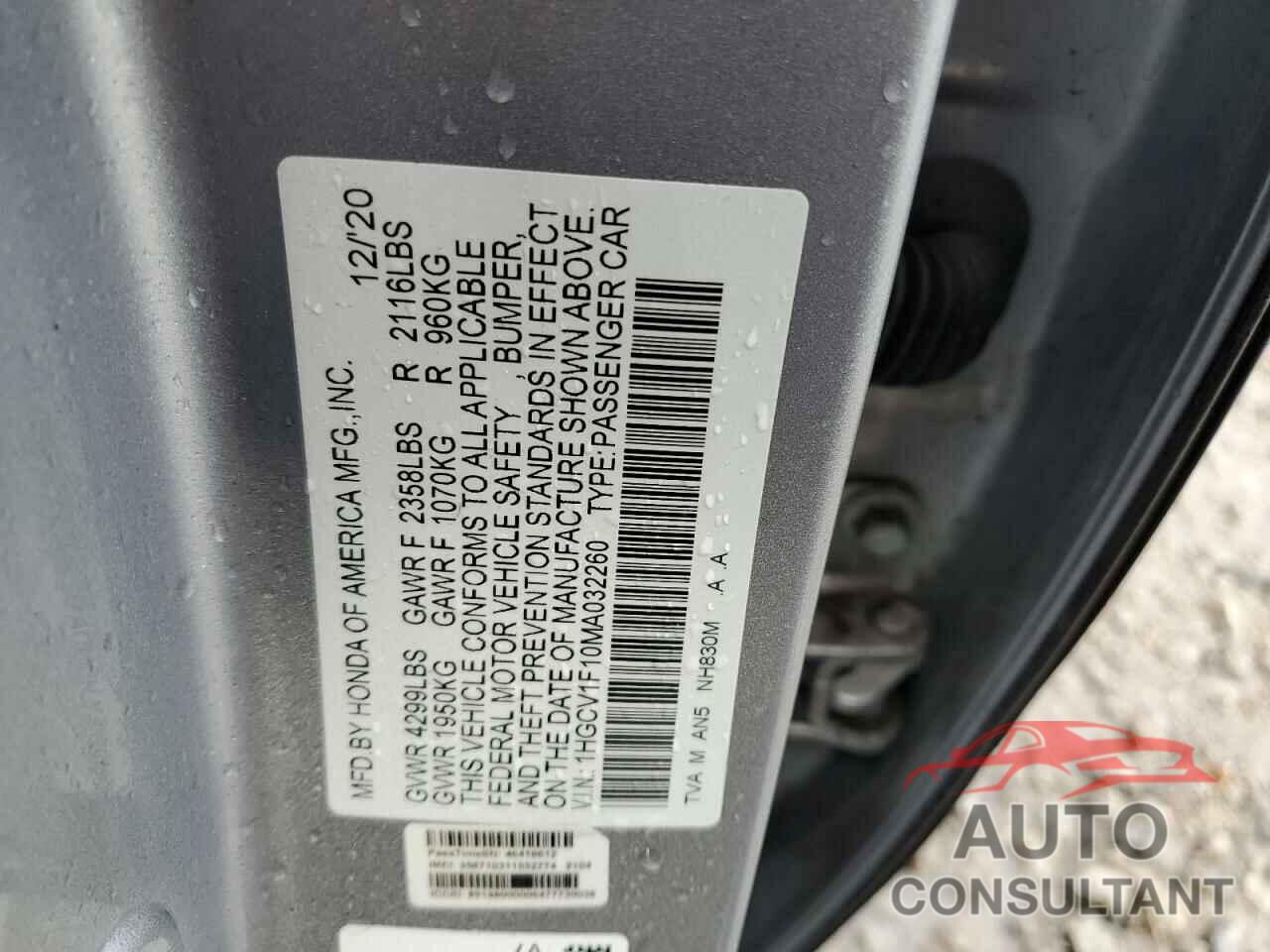 HONDA ACCORD 2021 - 1HGCV1F10MA032260