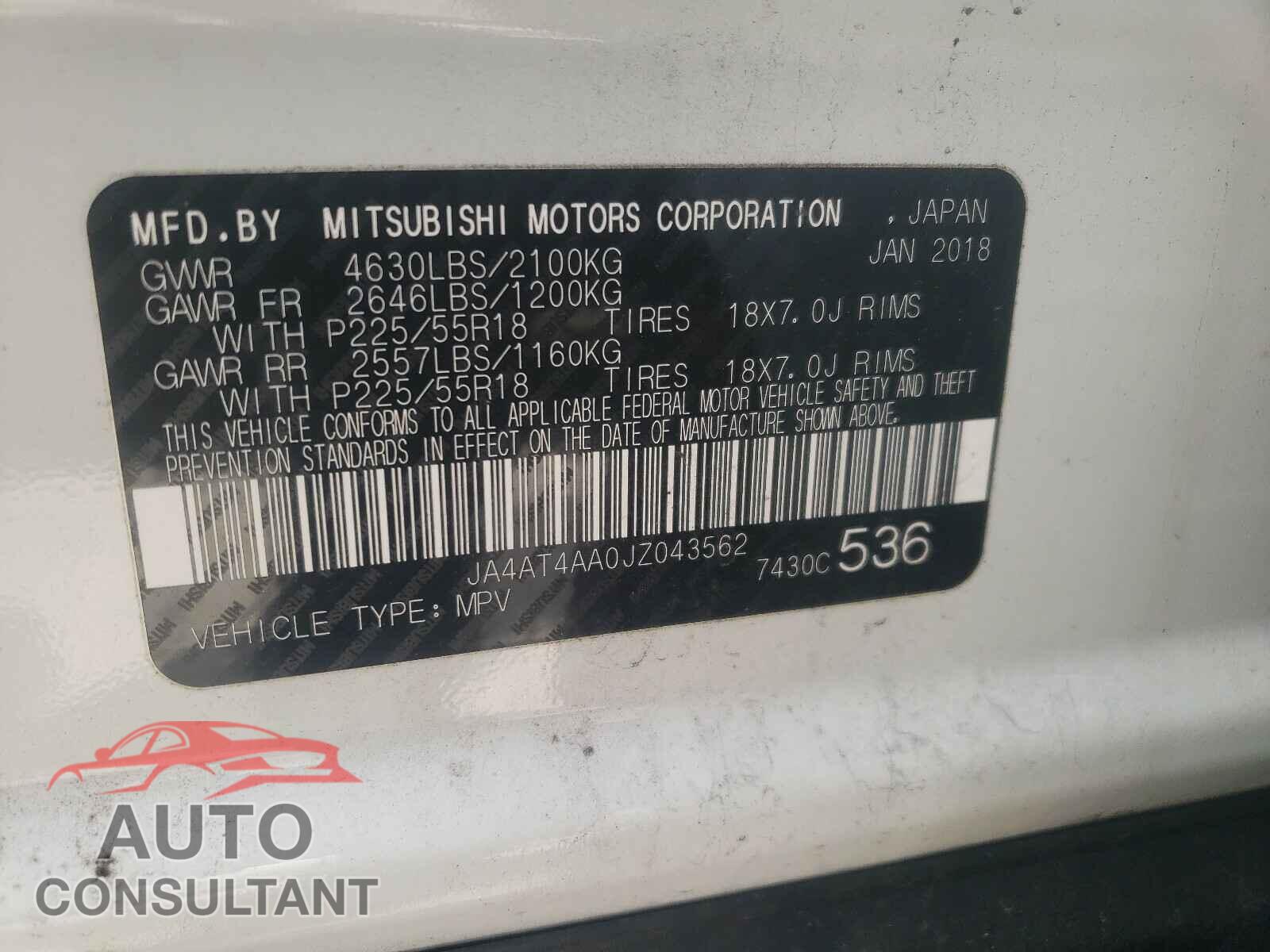 MITSUBISHI ECLIPSE 2018 - JA4AT4AA0JZ043562