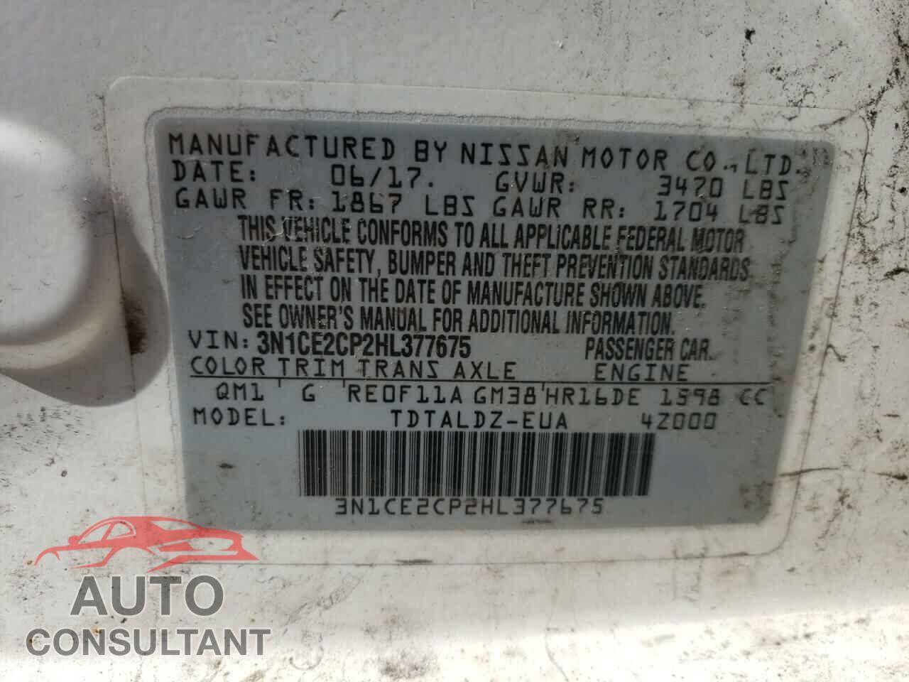NISSAN VERSA 2017 - 3N1CE2CP2HL377675