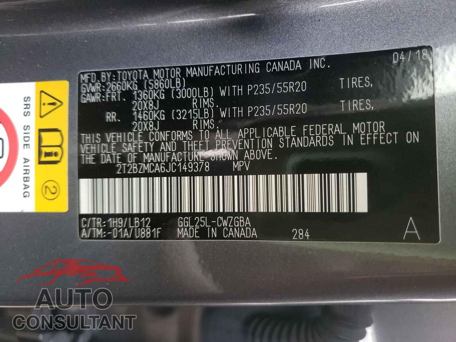 LEXUS RX350 2018 - 2T2BZMCA6JC149378