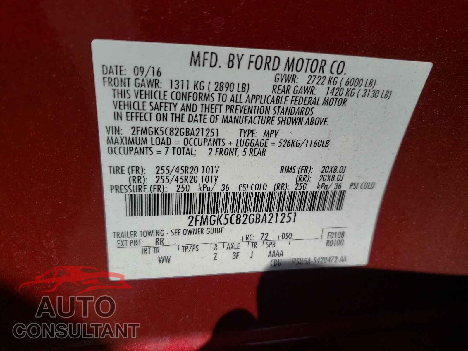 FORD FLEX 2016 - 2FMGK5C82GBA21251