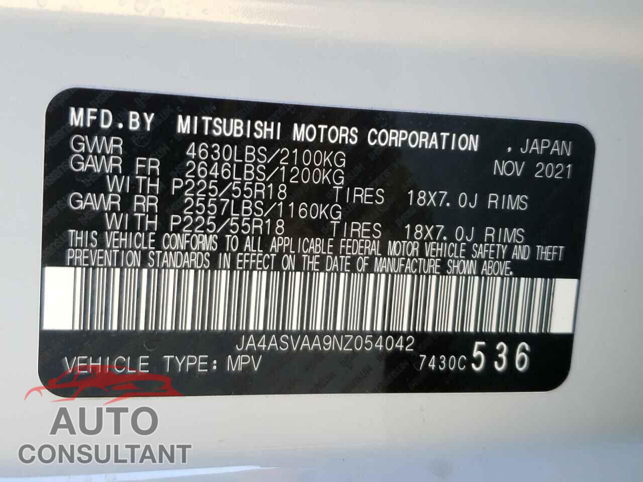 MITSUBISHI ECLIPSE 2022 - JA4ASVAA9NZ054042