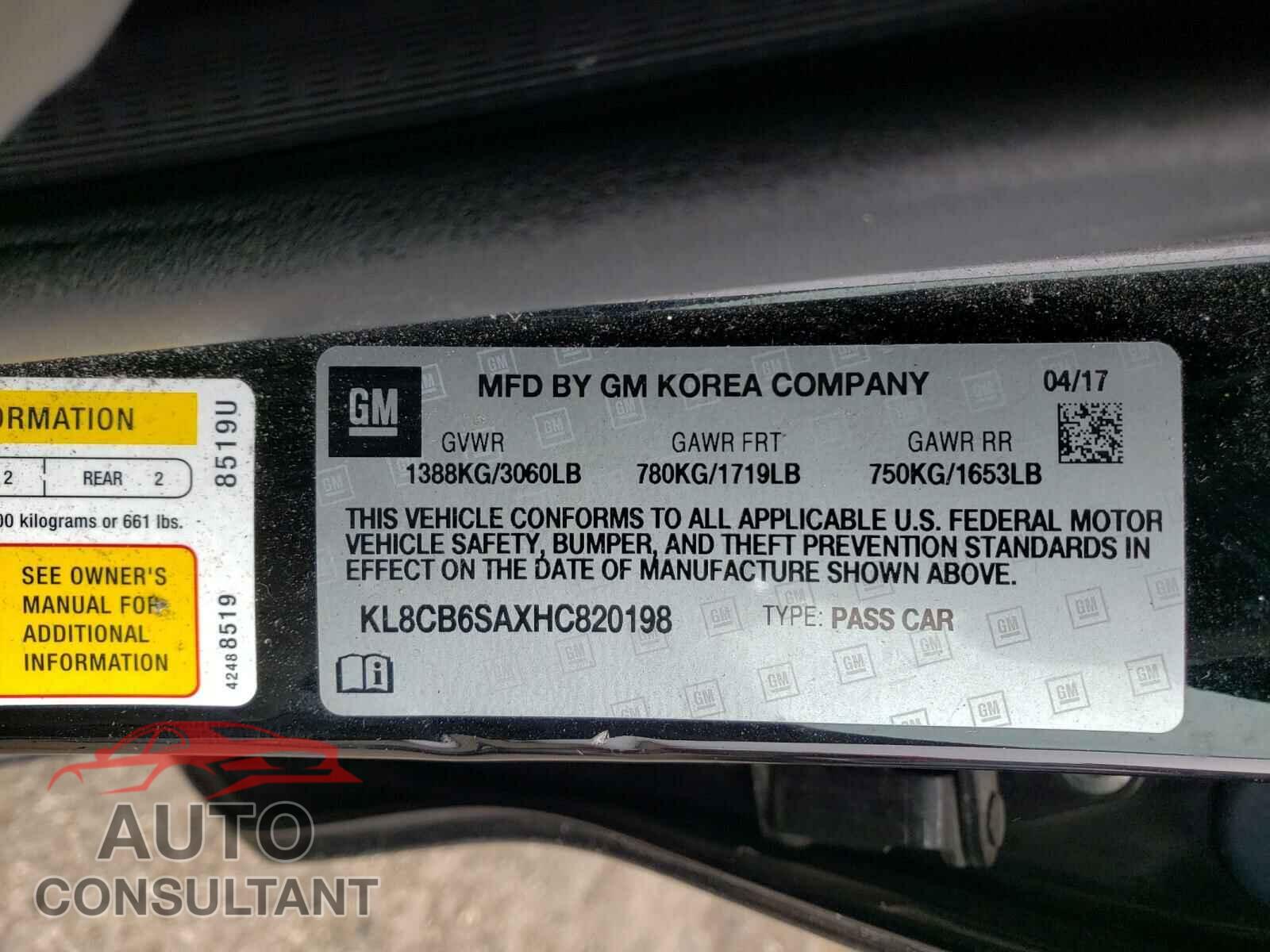 CHEVROLET SPARK 2017 - KL8CB6SAXHC820198