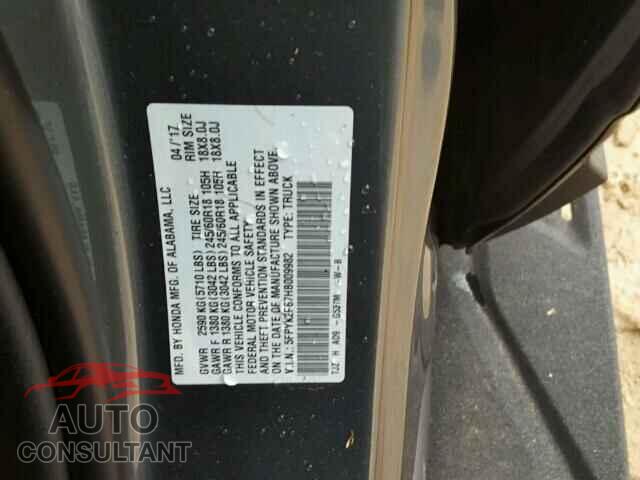 HONDA RIDGELINE 2017 - 5FPYK2F67HB009982