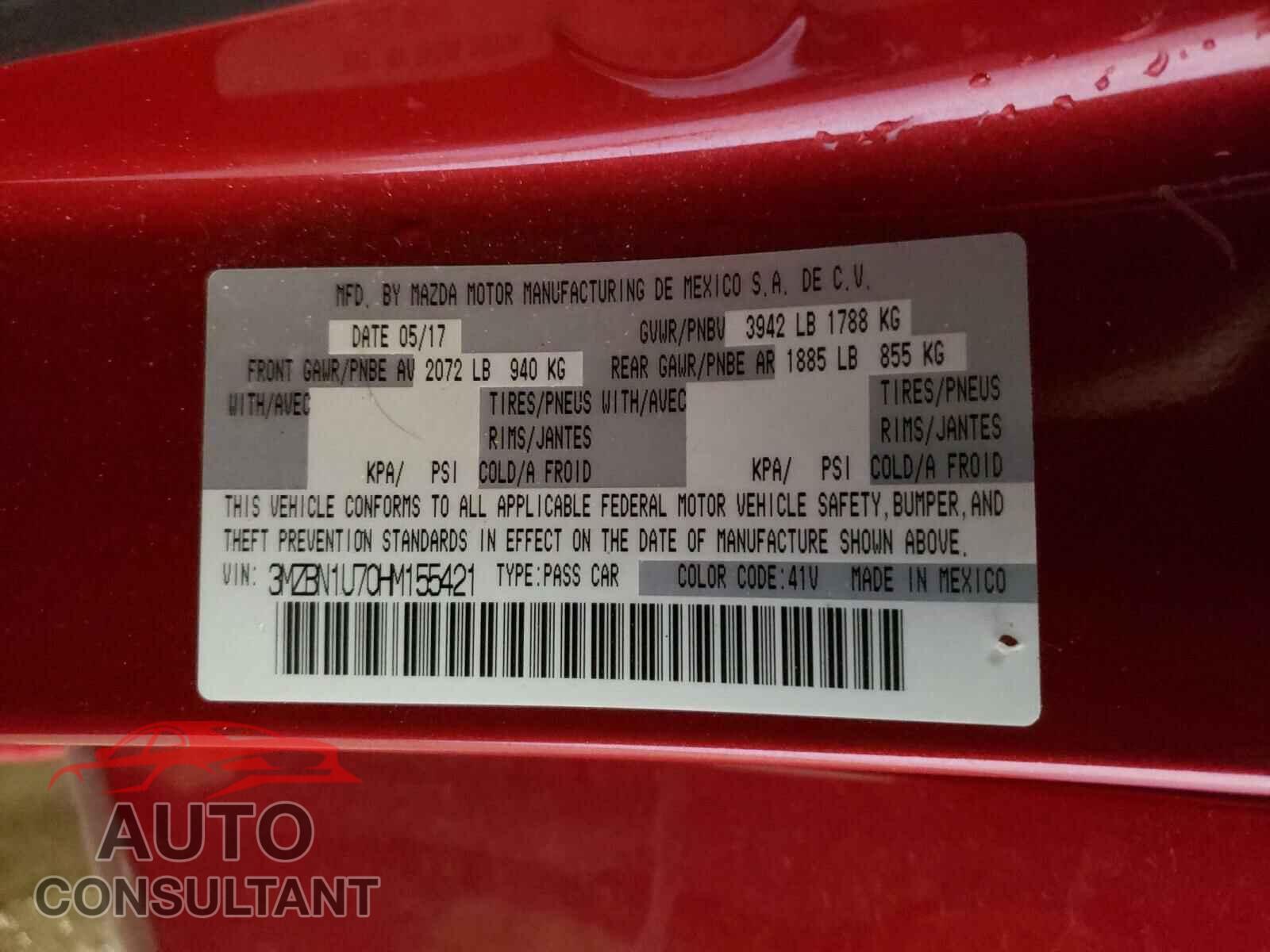 MAZDA 3 2017 - 3MZBN1U70HM155421