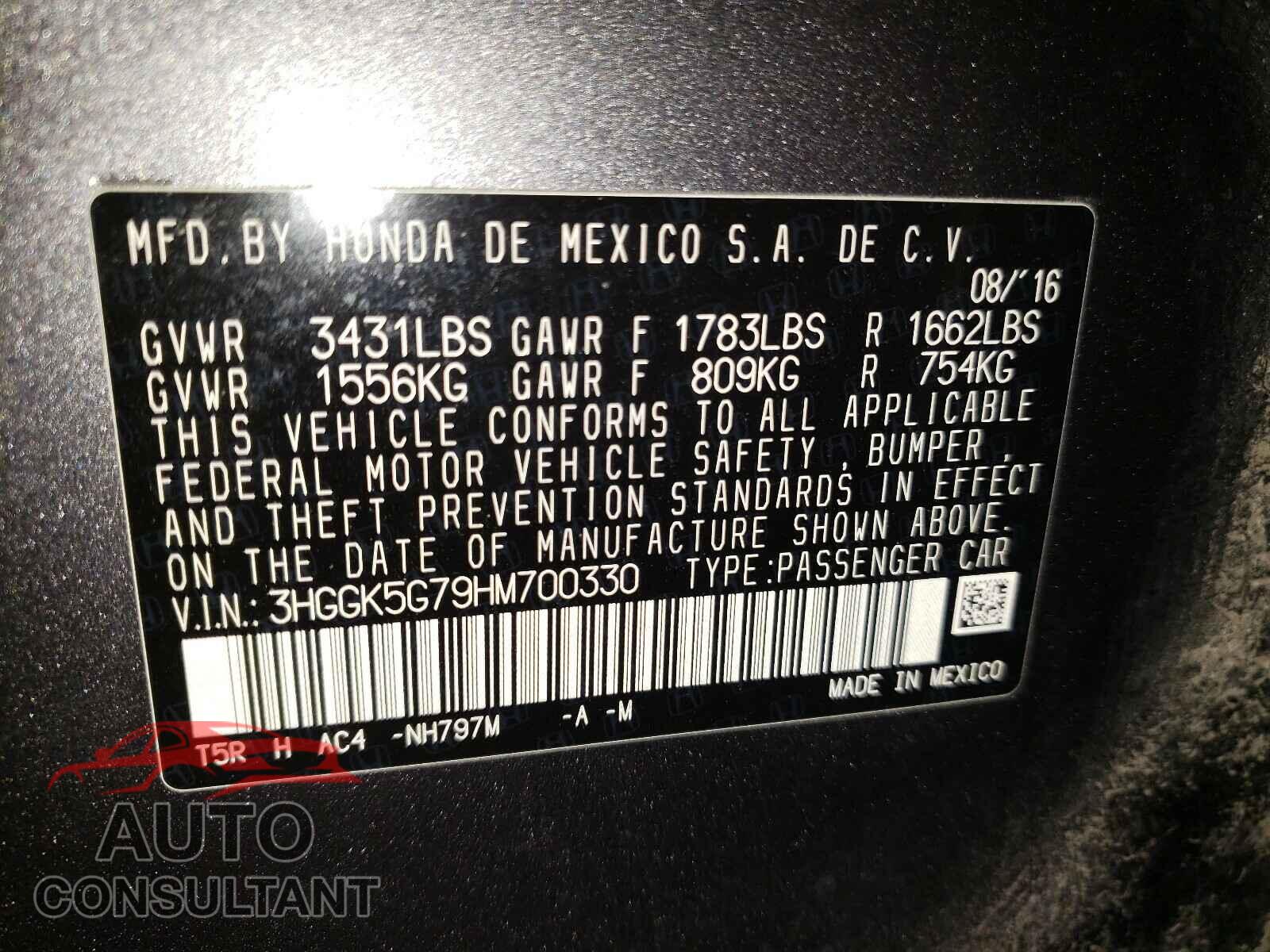 HONDA FIT 2017 - 3HGGK5G79HM700330