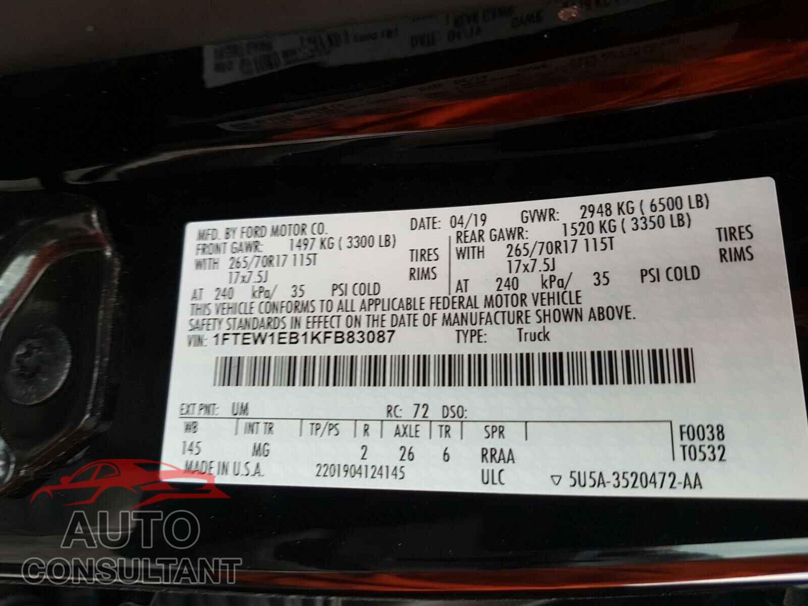 FORD F150 2019 - 1FTEW1EB1KFB83087