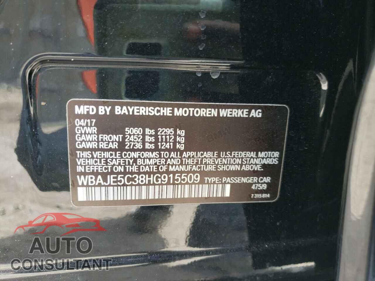 BMW 5 SERIES 2017 - WBAJE5C38HG915509