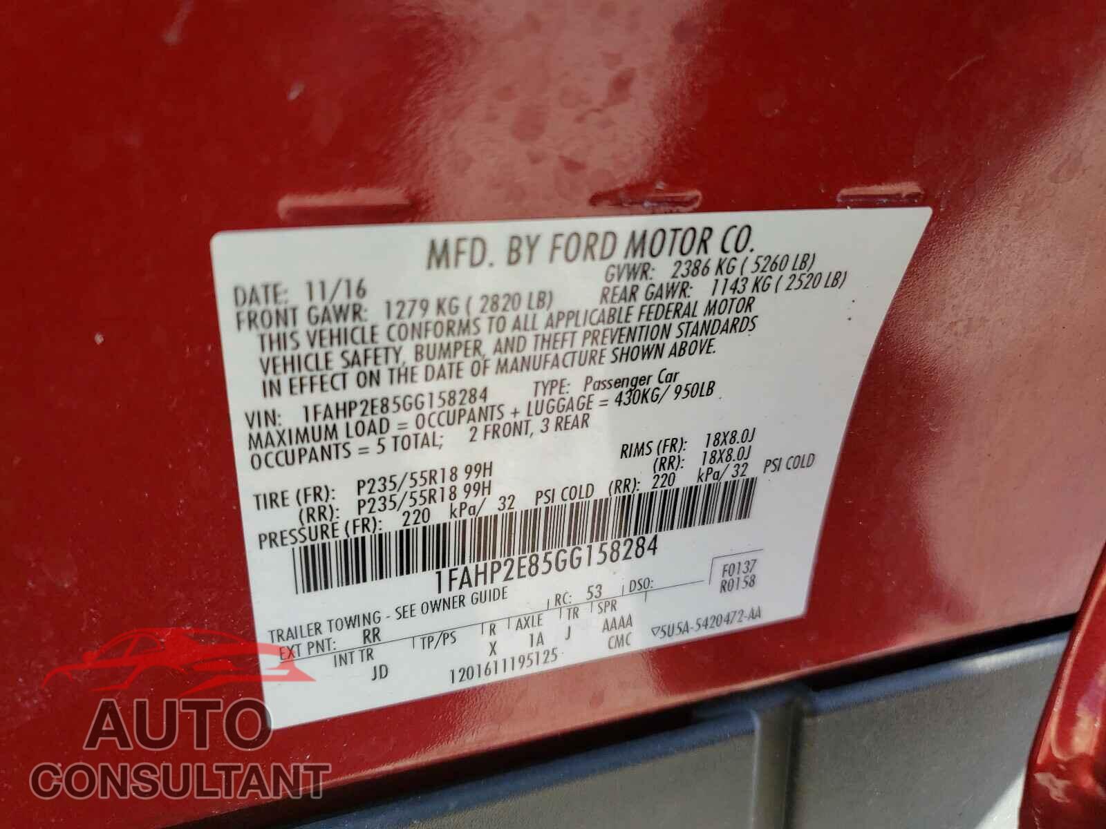 FORD TAURUS 2016 - 1FAHP2E85GG158284
