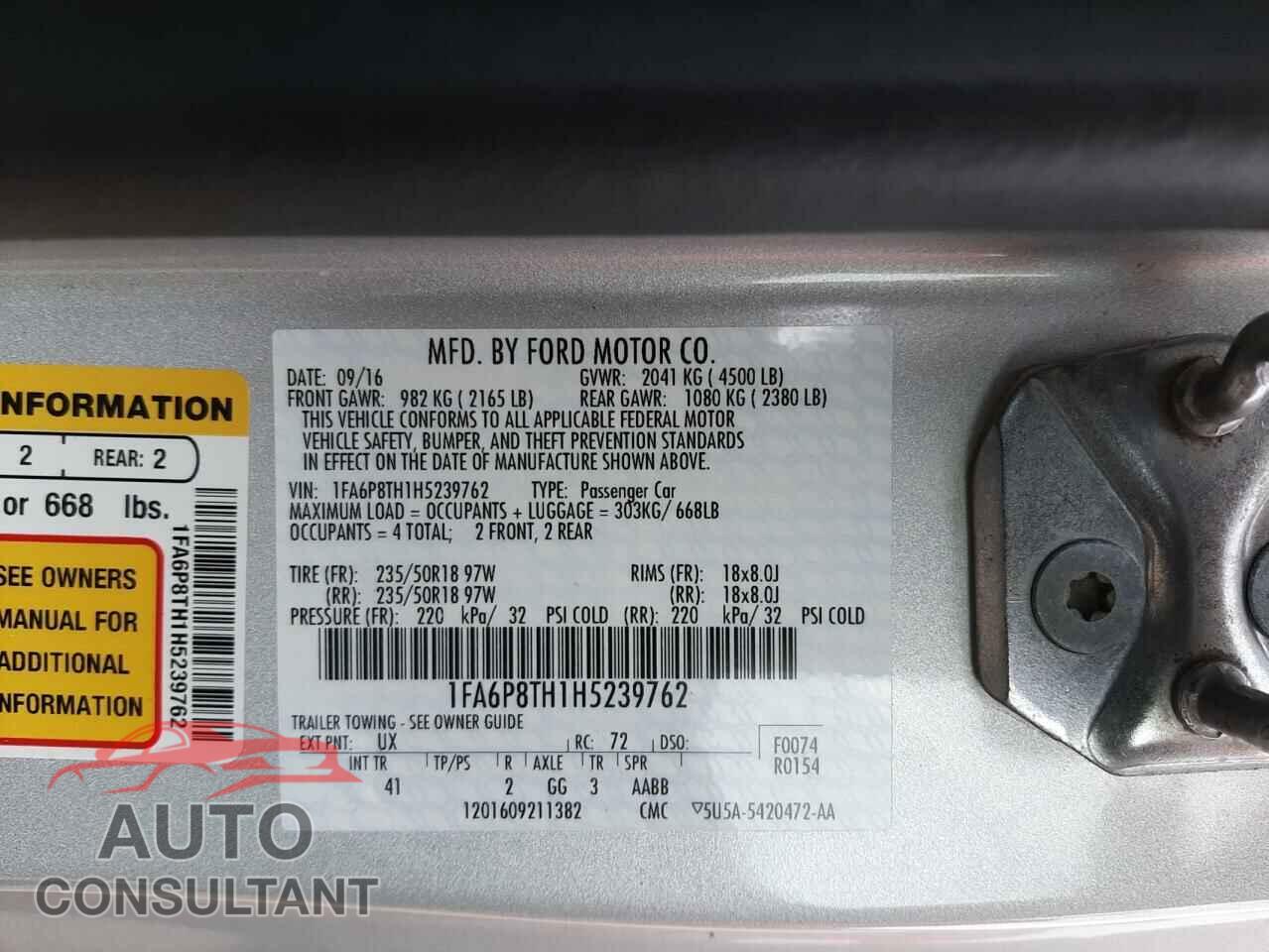 FORD MUSTANG 2017 - 1FA6P8TH1H5239762