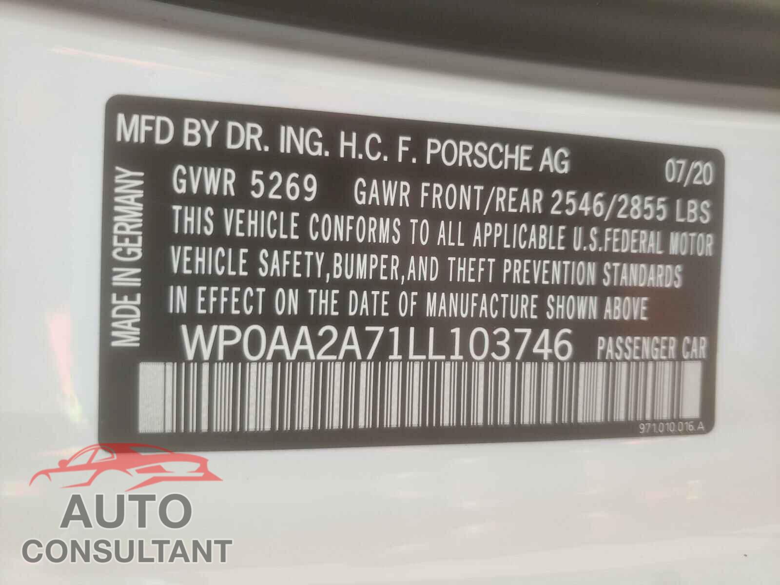PORSCHE PANAMERA 2020 - WP0AA2A71LL103746