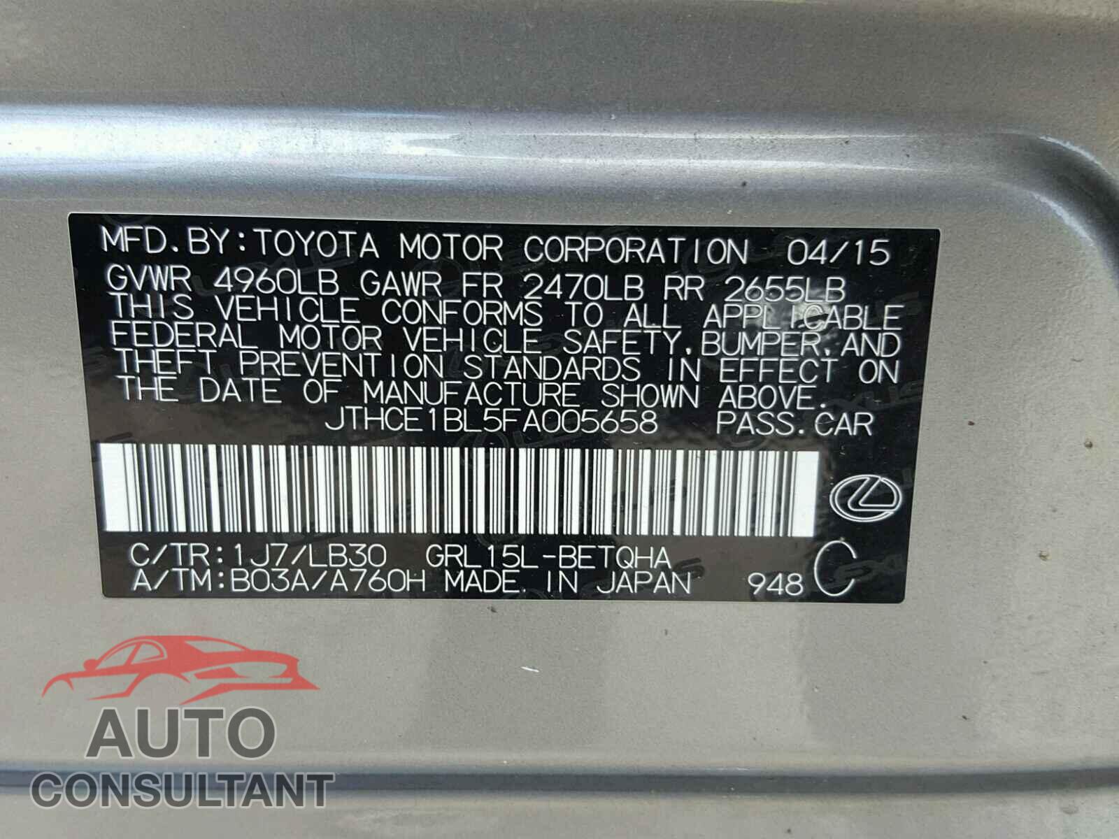 LEXUS GS350 2015 - JTHCE1BL5FA005658