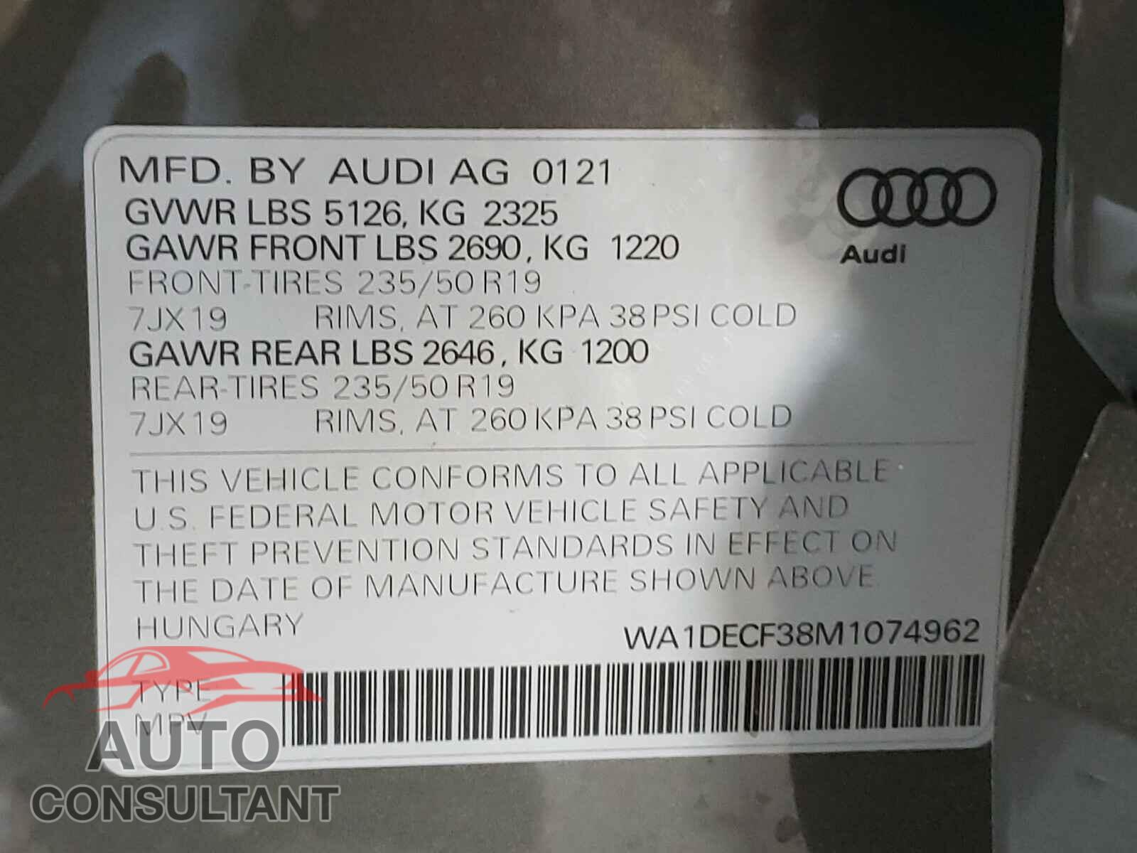 AUDI Q3 2021 - WA1DECF38M1074962