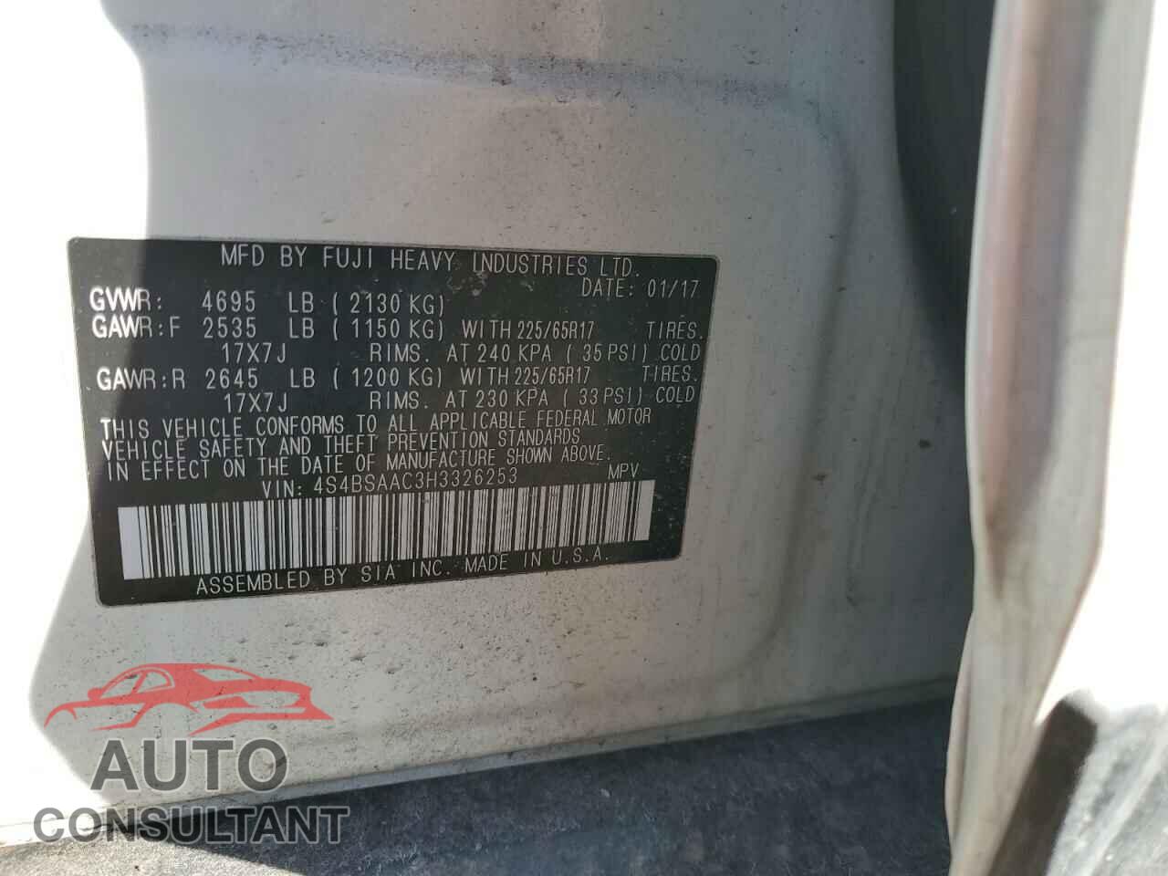 SUBARU OUTBACK 2017 - 4S4BSAAC3H3326253