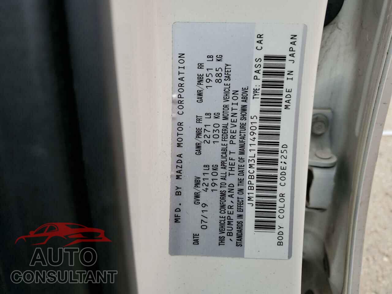 MAZDA 3 2020 - JM1BPBCM3L1149015