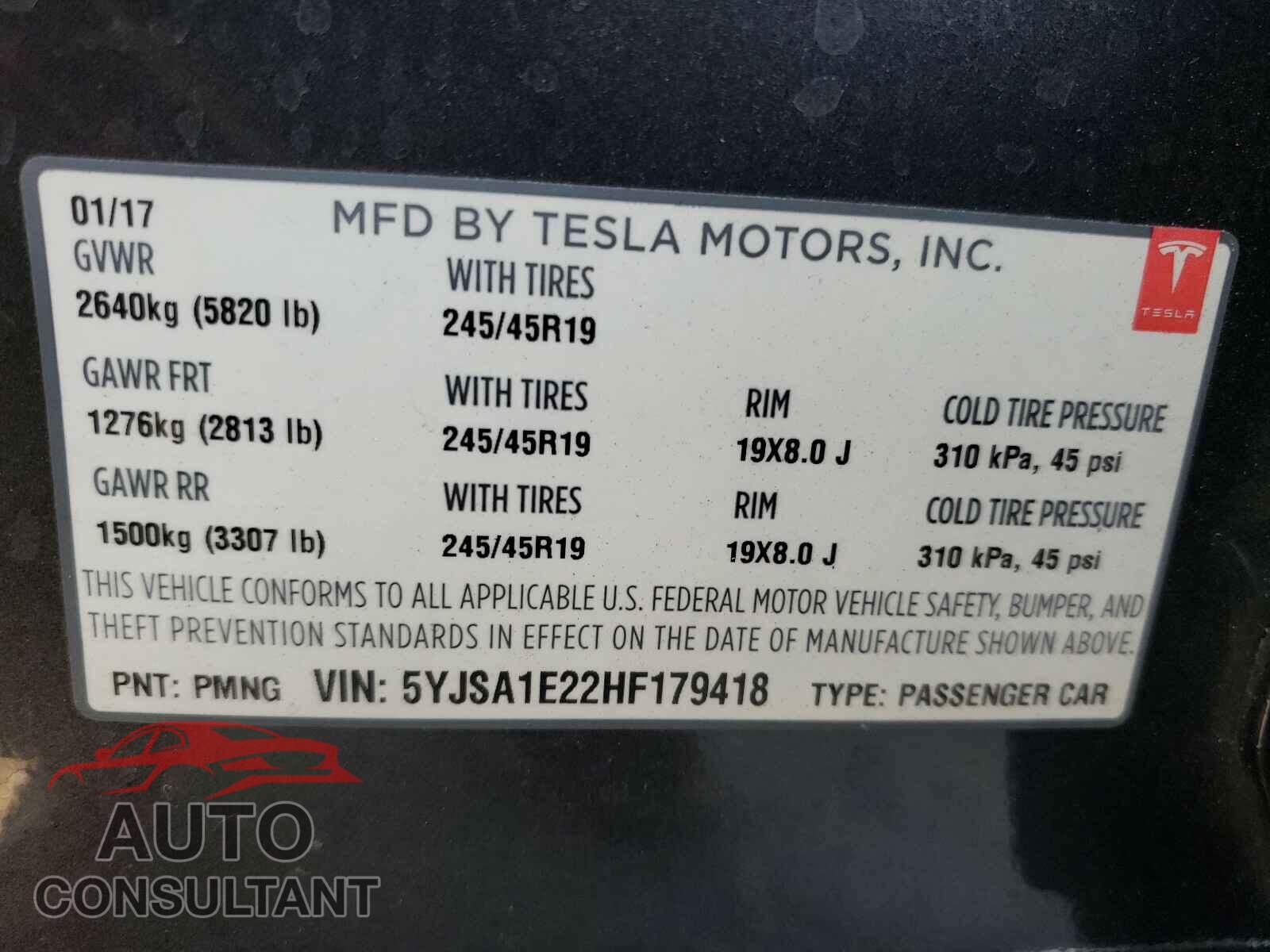 TESLA MODEL S 2017 - 5YJSA1E22HF179418