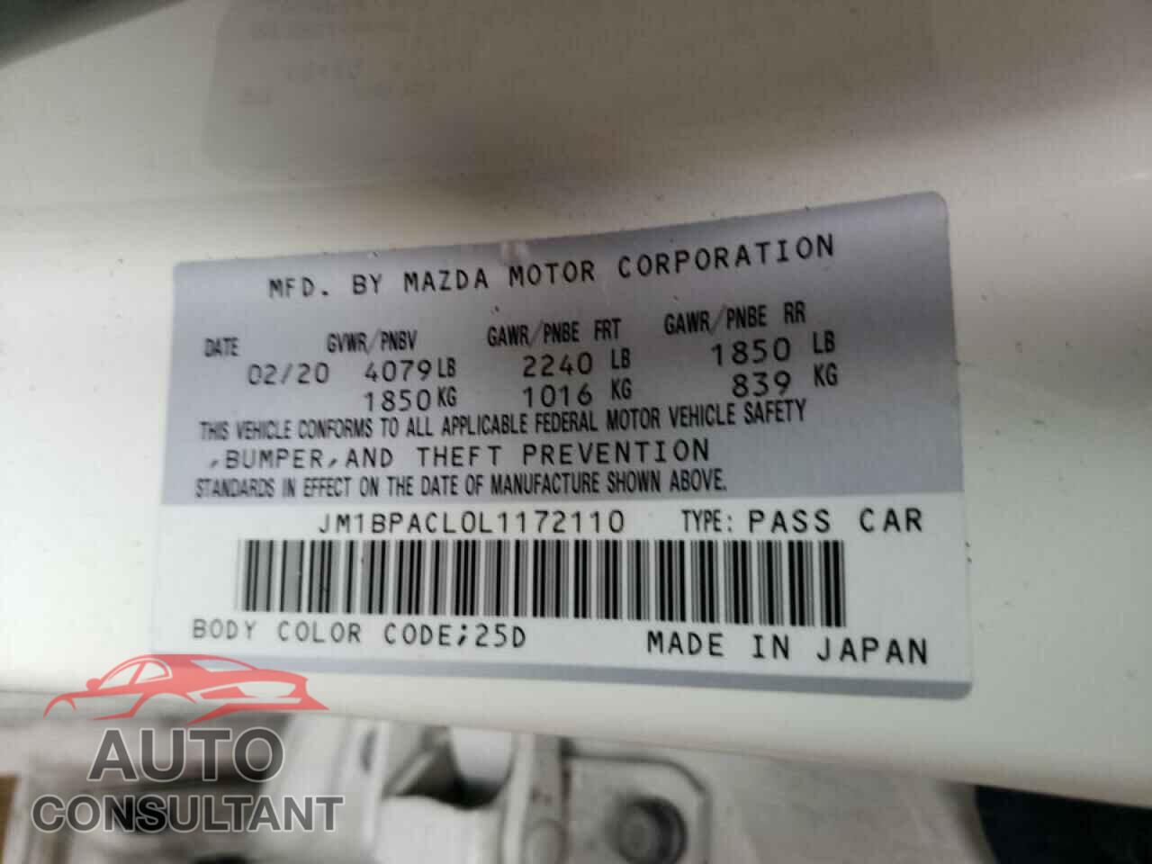 MAZDA 3 2020 - JM1BPACL0L1172110