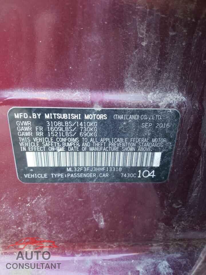MITSUBISHI MIRAGE 2017 - ML32F3FJ3HHF13318