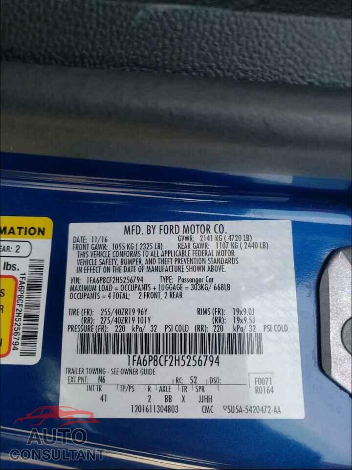 FORD MUSTANG 2017 - 1FA6P8CF2H5256794