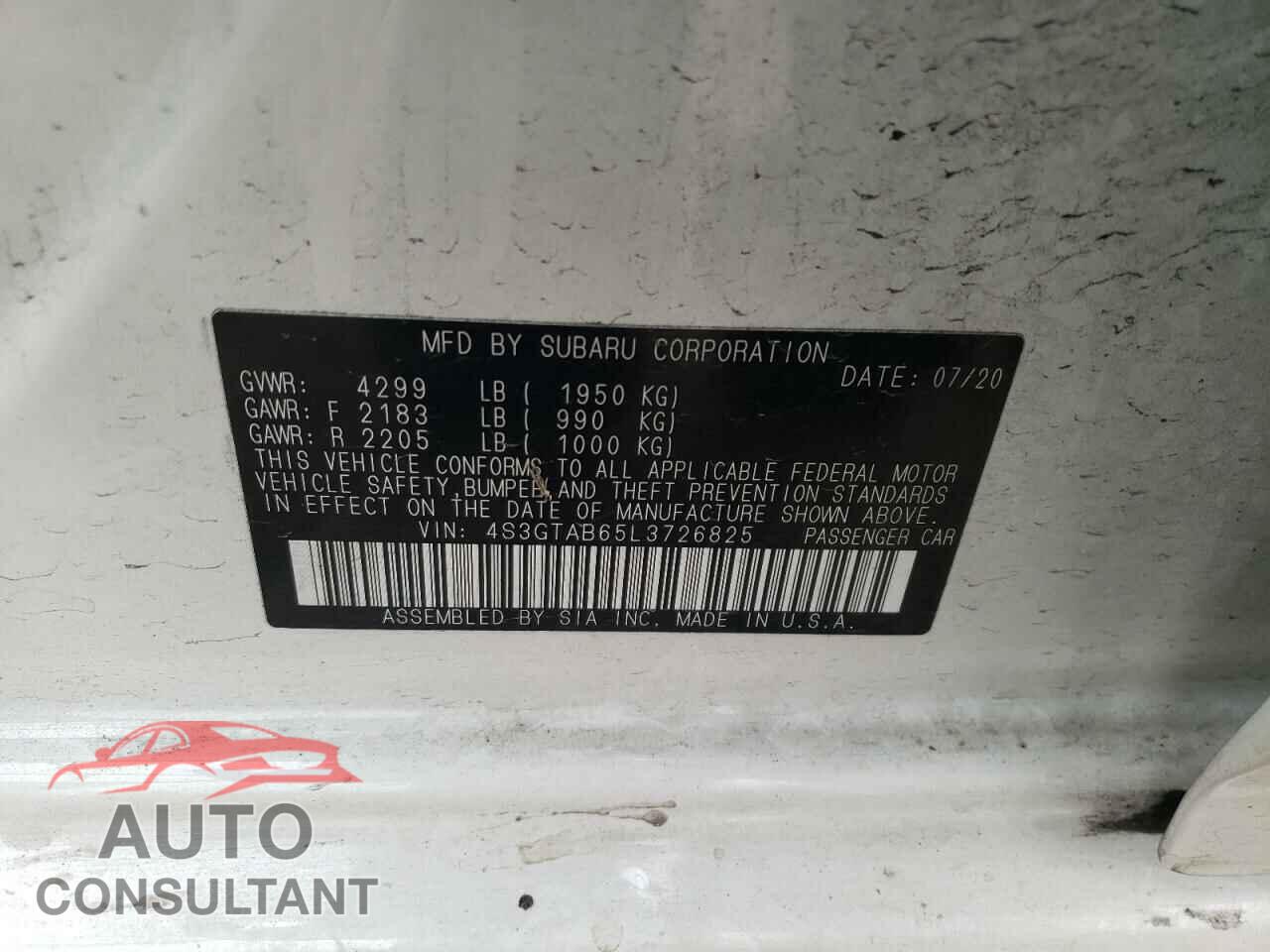 SUBARU IMPREZA 2020 - 4S3GTAB65L3726825