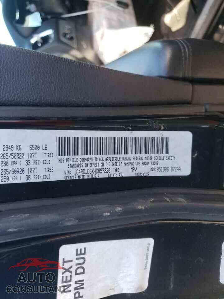 DODGE DURANGO 2017 - 1C4RDJDGXHC897220