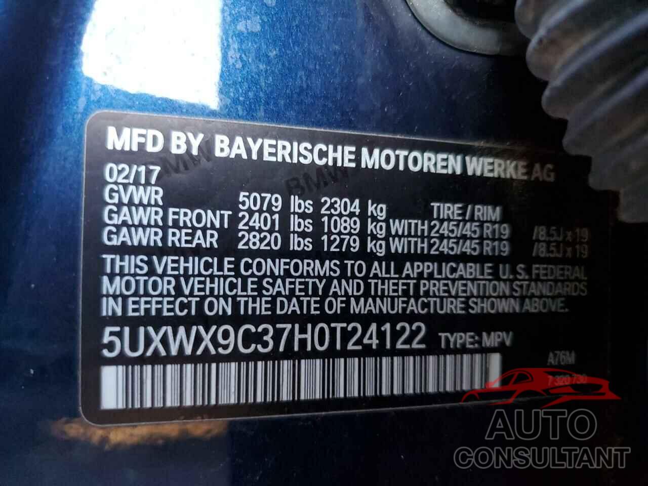 BMW X3 2017 - 5UXWX9C37H0T24122