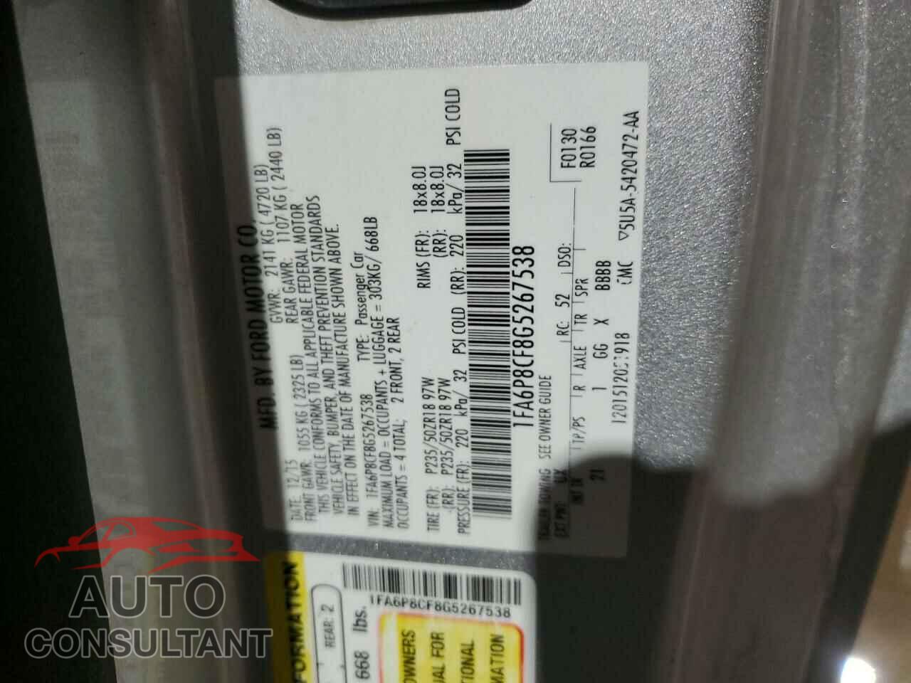FORD MUSTANG 2016 - 1FA6P8CF8G5267538