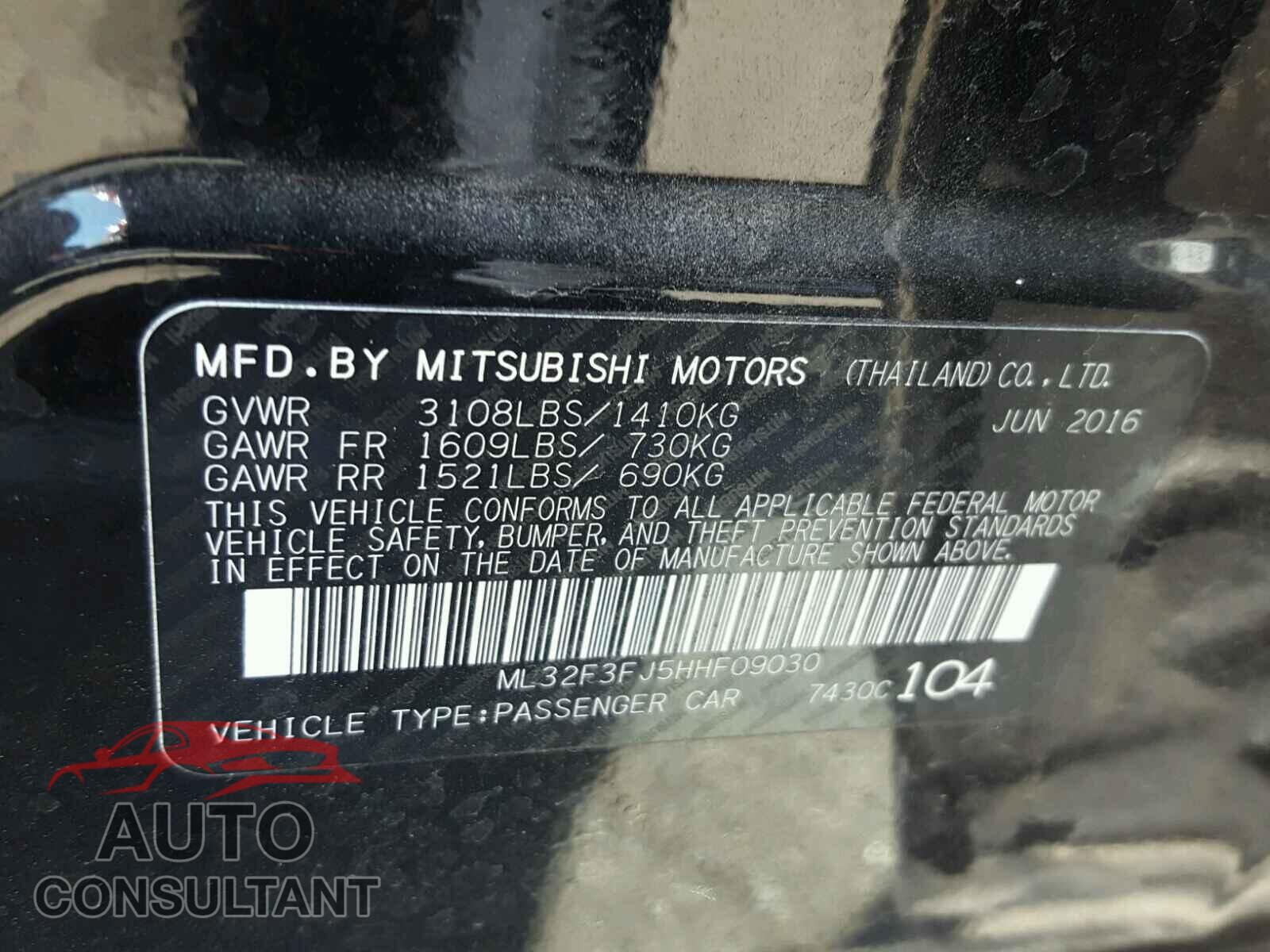 MITSUBISHI MIRAGE 2017 - ML32F3FJ5HHF09030