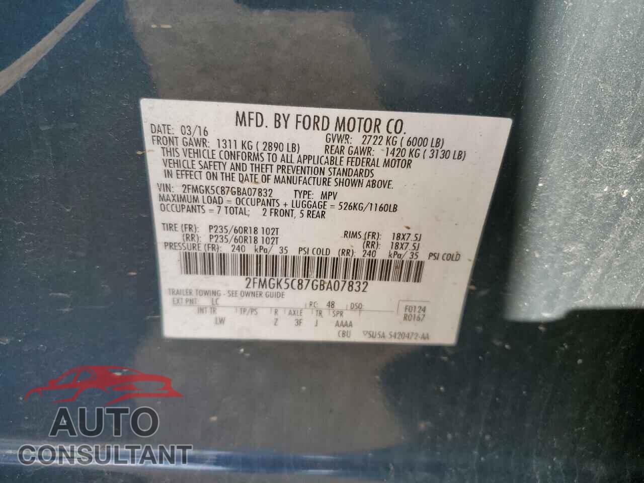 FORD FLEX 2016 - 2FMGK5C87GBA07832