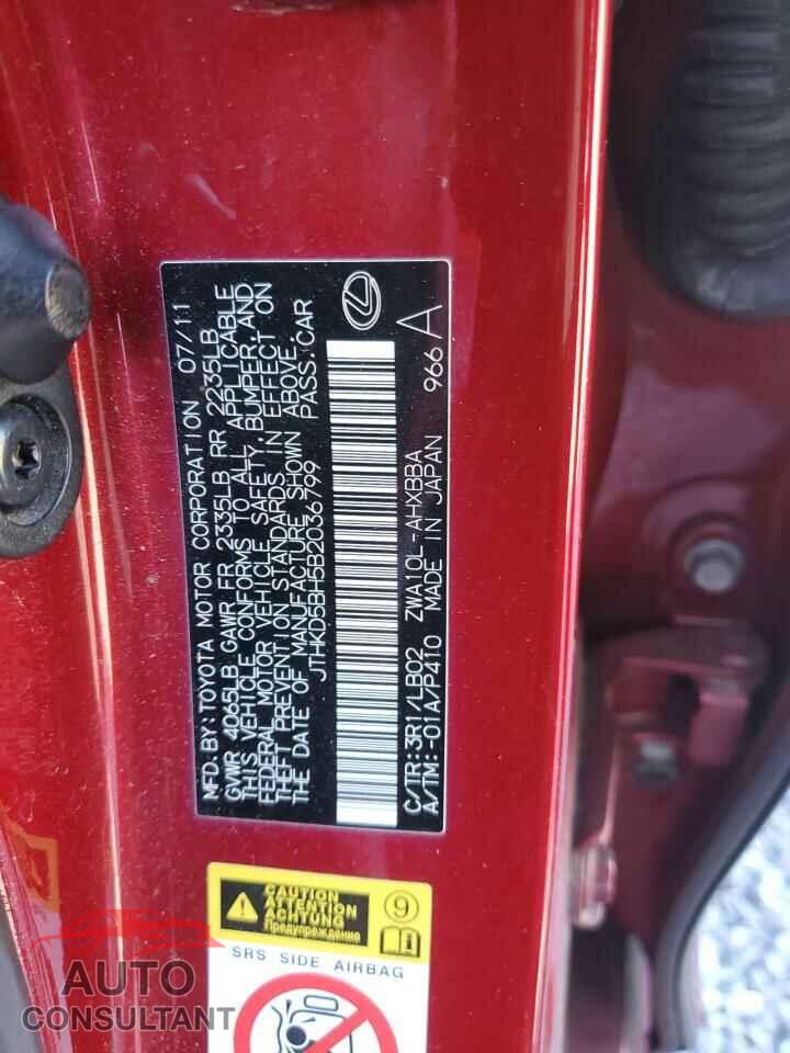 LEXUS CT 200 2011 - JTHKD5BH5B2036799