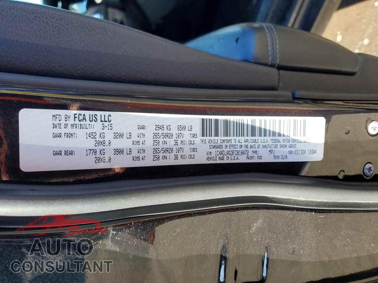 DODGE DURANGO 2015 - 1C4RDJAG3FC818472