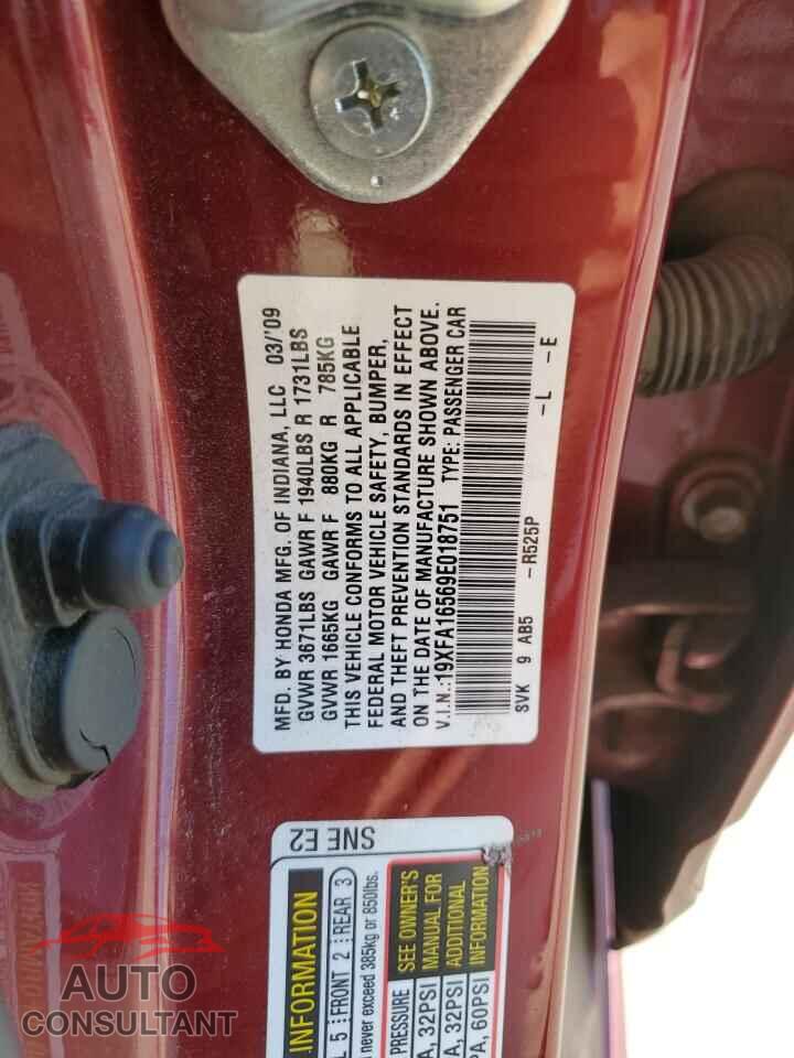 HONDA CIVIC 2009 - 19XFA16569E018751