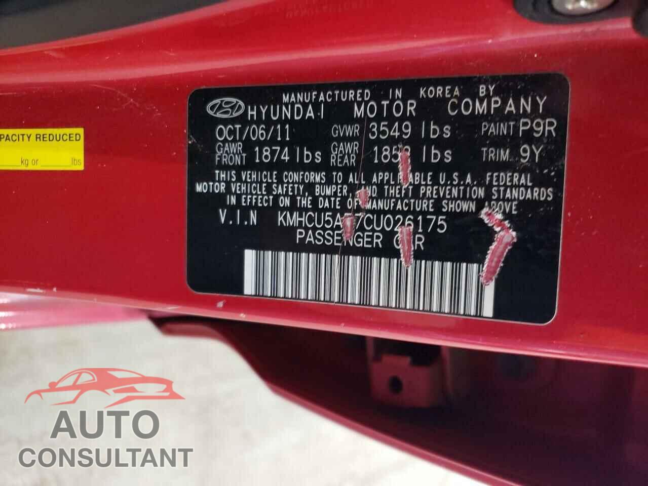 HYUNDAI ACCENT 2012 - KMHCU5AE7CU026175
