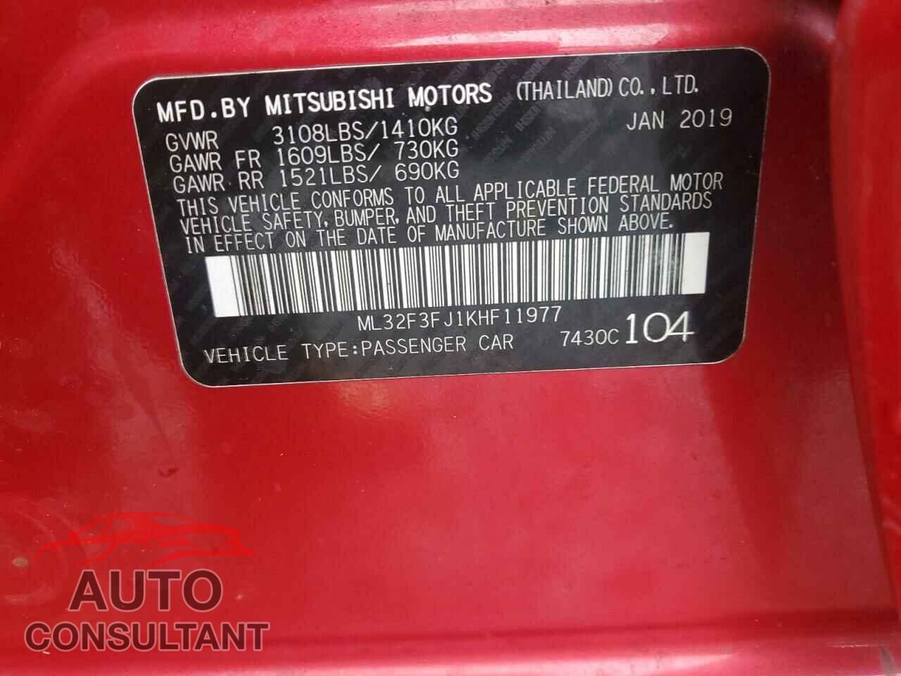 MITSUBISHI MIRAGE 2019 - ML32F3FJ1KHF11977