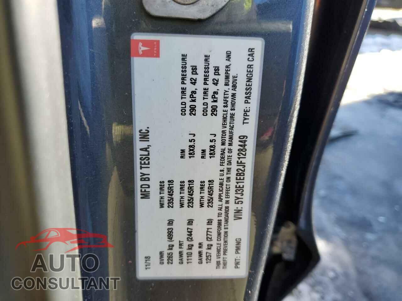 TESLA MODEL 3 2018 - 5YJ3E1EB2JF128449