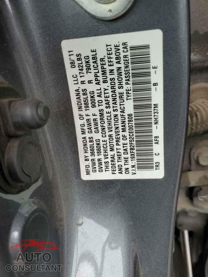 HONDA CIVIC 2012 - 19XFB2F52CE007806