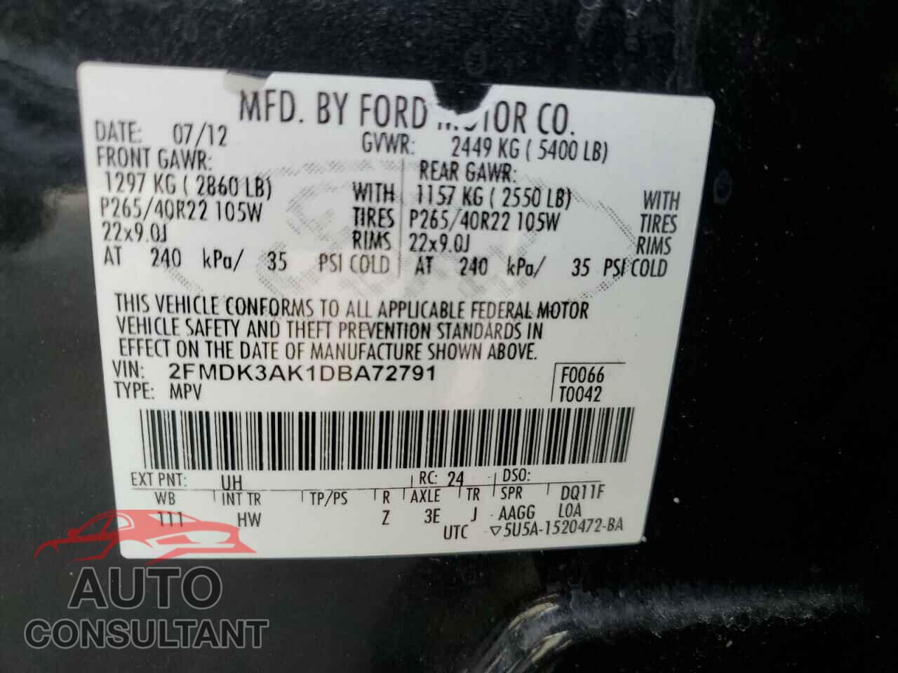FORD EDGE 2013 - 2FMDK3AK1DBA72791