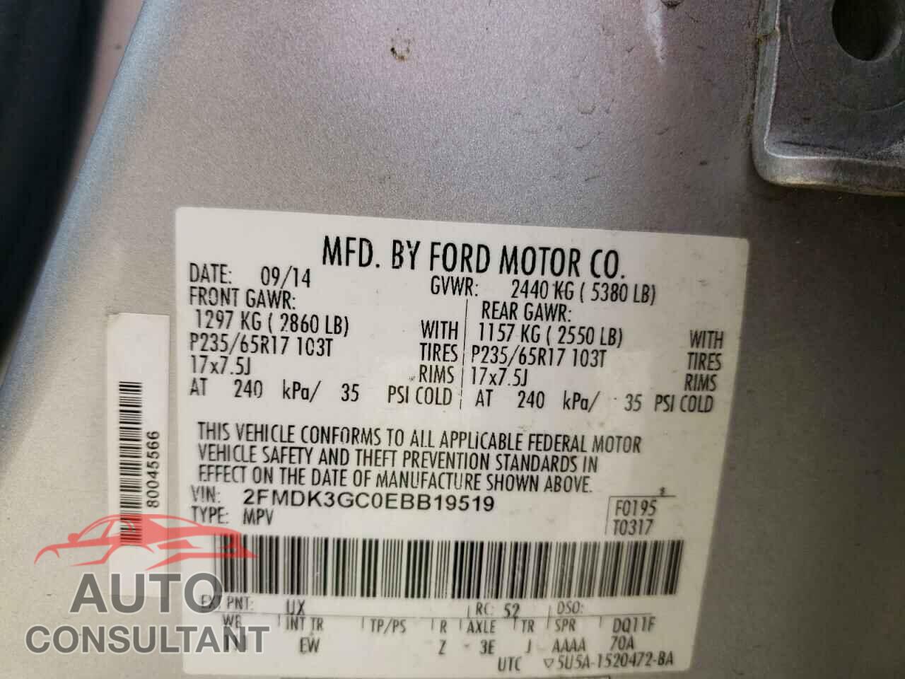 FORD EDGE 2014 - 2FMDK3GC0EBB19519