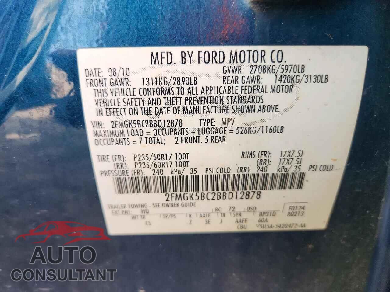 FORD FLEX 2011 - 2FMGK5BC2BBD12878
